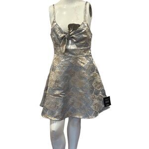 Lulu’s Light Blue Floral Metallic Glitter Party Dress Sz.M NWT